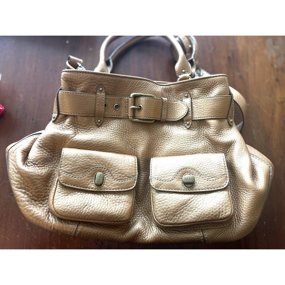 New! ColeHaan Bronze Buckle Pebbled Crossbody Bag with Pockets Medium  Vintage